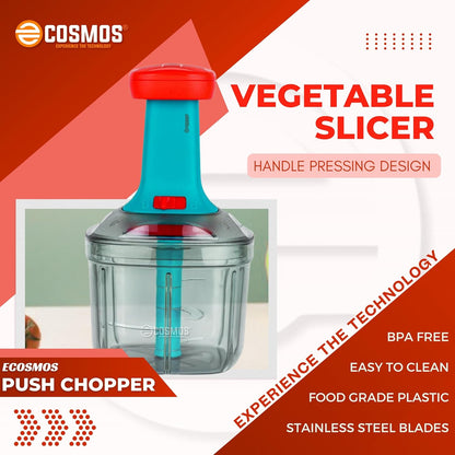 E-COSMOS Food Chopper Manual Hand-Press (Red & Tarquise 900ml with Mixi Blade)