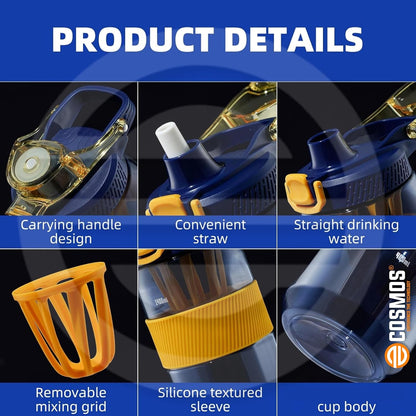 E-COSMOS 1600 ML Water Bottle & 54 OZ with Travel Mug & Straw | Leak-Proof, BPA-Free, Non-Toxic Water Bottle for Gym, Office, Outdoor | Portable Sports Bottle for Men & Women(Blue)