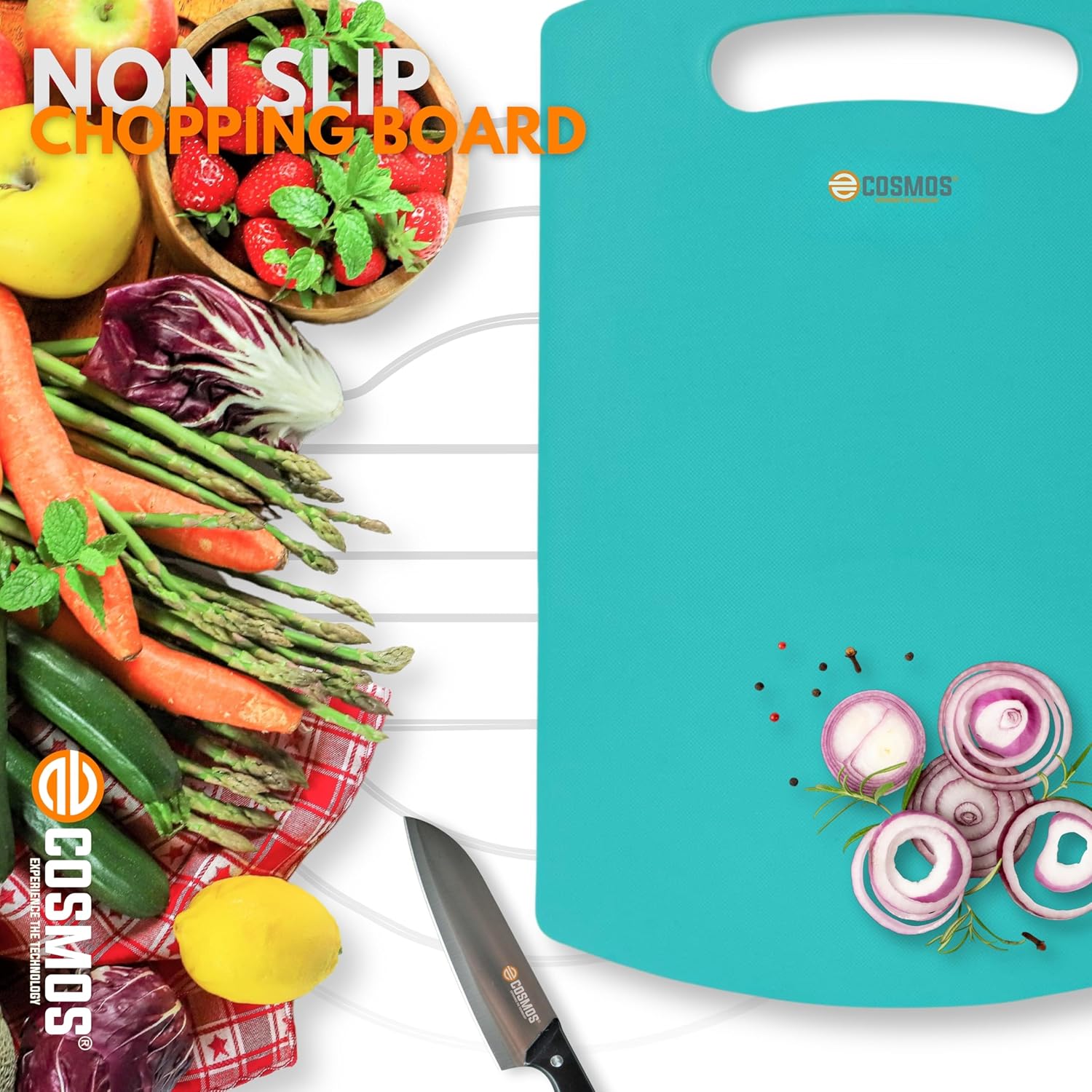 E-COSMOS Plastic Cutting/Chopping Board (Turquoise), M
