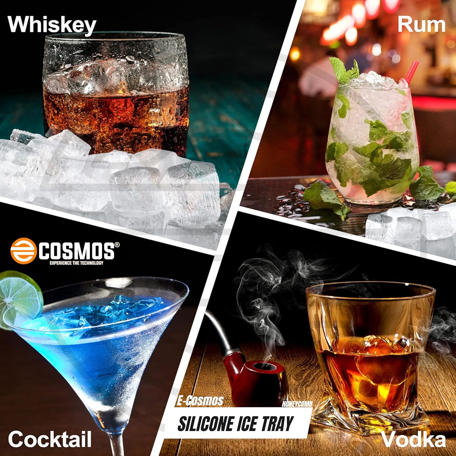 E-COSMOS Ice Cube Tray Silicone for Freezer Honeycomb 37 Cavity Ice Cube Mould Flexible Tray for Freezer, Chocolate Cake Maker, Ice Trays for Chilled Drinks, Reusable (Multi Color)